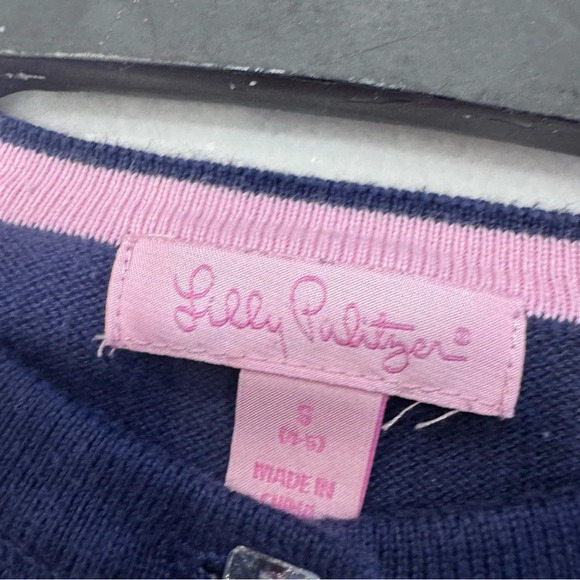Lilly Pulitzer Girls Navy Blue Button Down Cardigan Size XL Cotton Sz S 4-5 Yrs - Picture 3 of 8